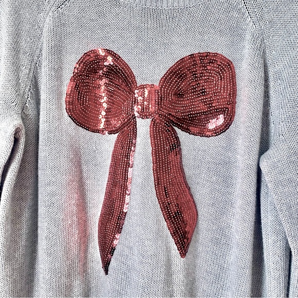 Bethany Mota Gray Sweater Top Sequin Red Front Center Bow. Sz XL - Picture 3 of 11